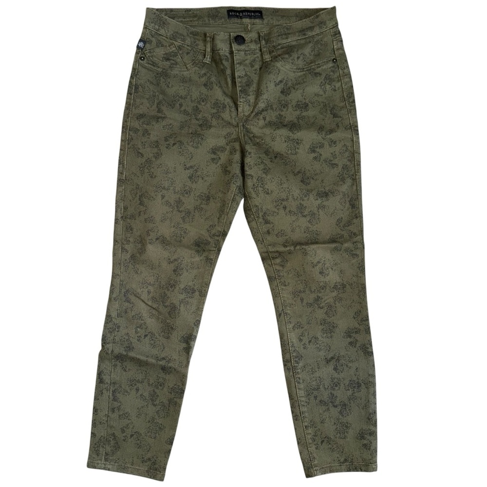 Rock & Republic Women’s 10 Cropped Pants Green Acid Wash Skinny Y2K
